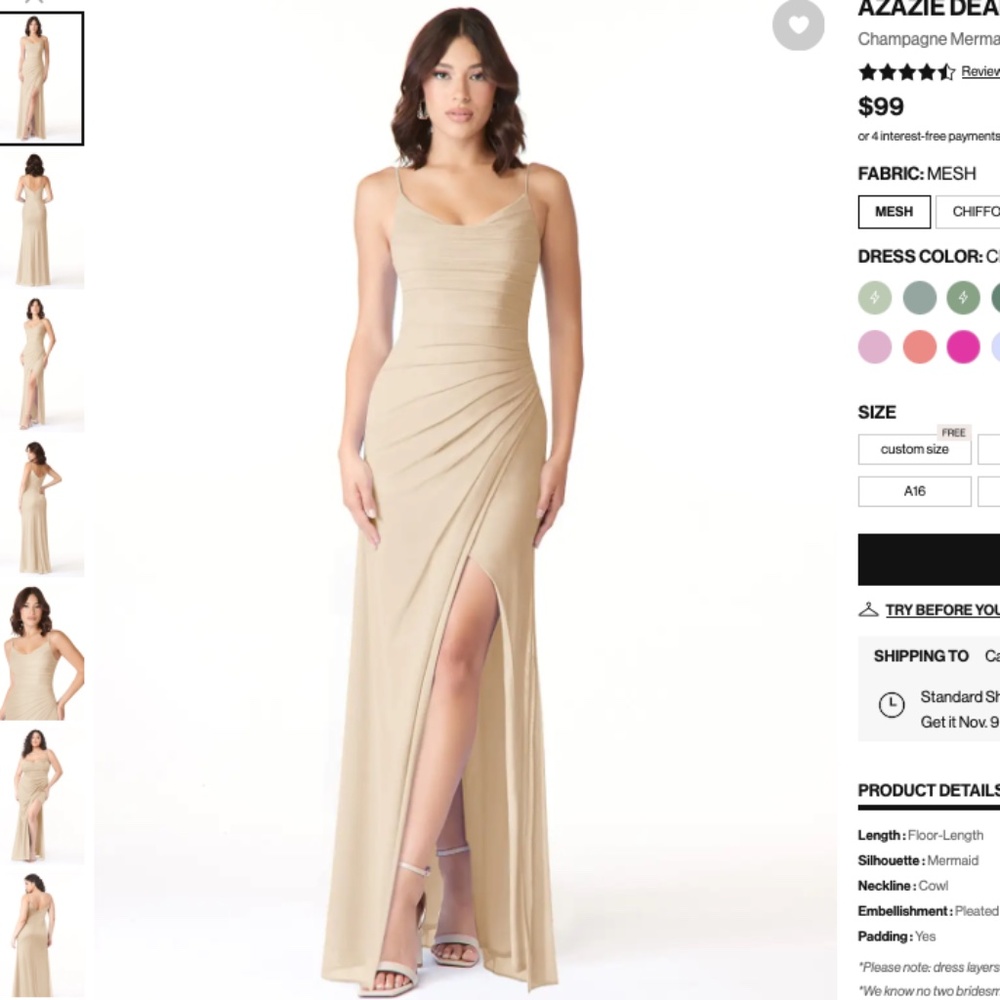 AZAZIE DEANDRA Champagne Formal / Bridesmaid Dress